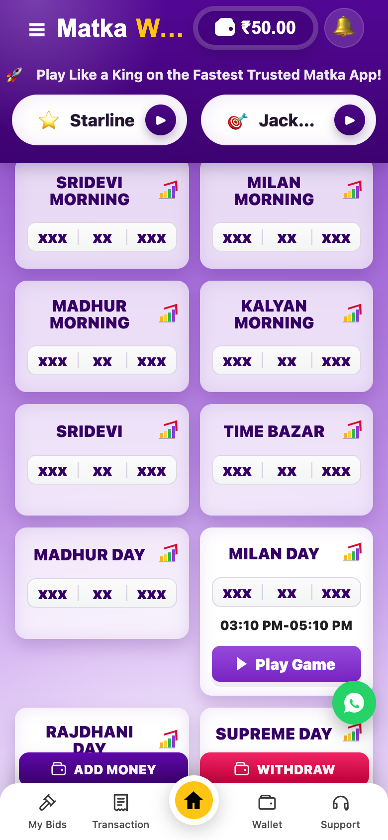 Matka World app — live markets, wallet & instant play